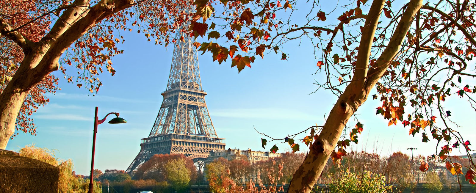 Tour Eiffel entre les feuillages aux couleurs d'automne à Paris — le guide du parfum de la rentrée par Olara