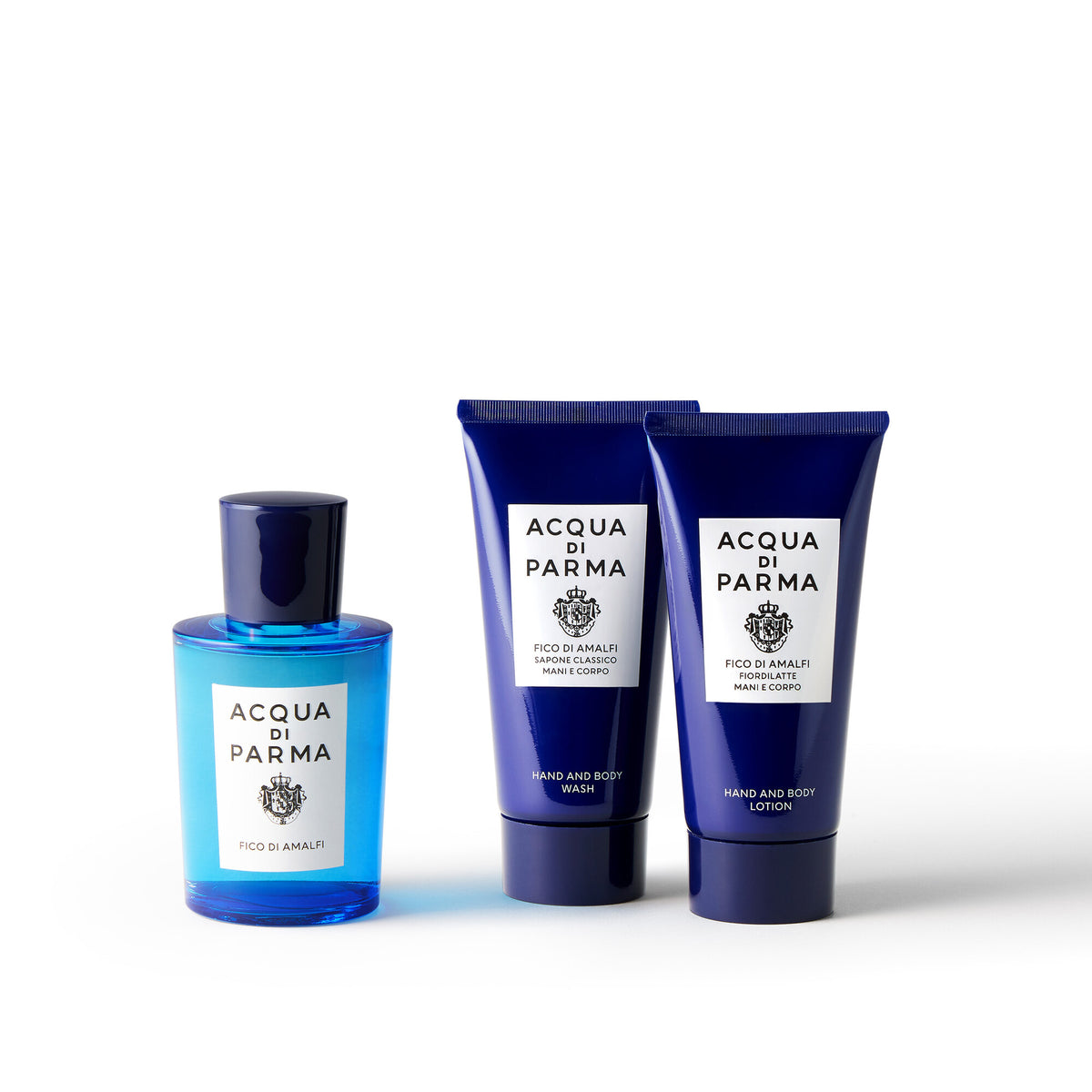 Coffret Acqua di Parma Fico di Amalfi : eau de toilette 100 ml, gel lavant et lotion 75 ml, étui bleu des fêtes