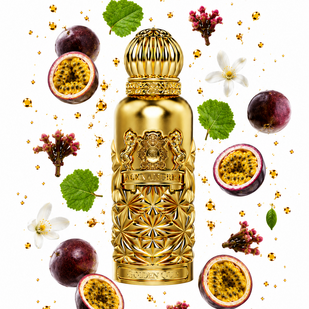 Alexandre.J Golden Oud II et ses notes : grenadille, fleur de giroflier, rose, safran, benjoin, patchouli, vanille, oud