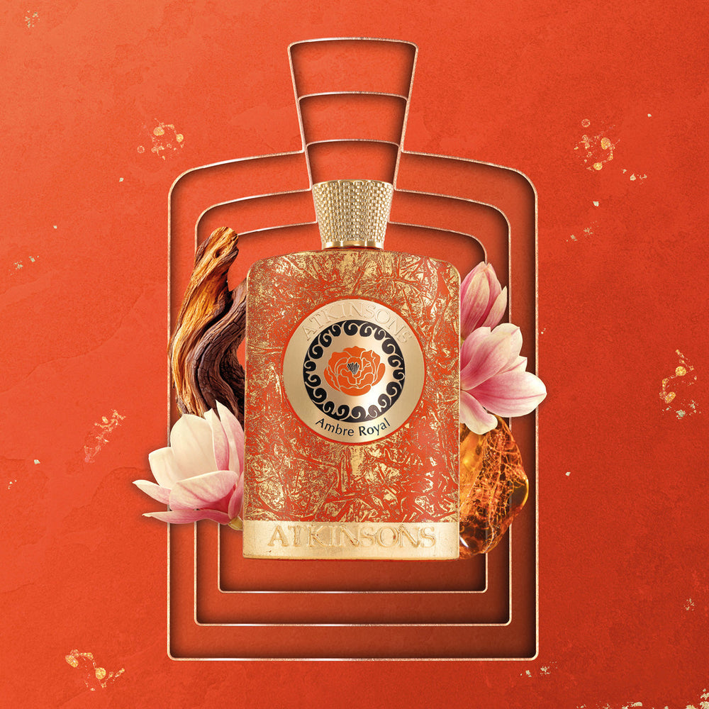 Atkinsons Ambre Royal et ses notes : ylang-ylang, magnolia, ambre, ciste, encens, vétiver de Madagascar, santal