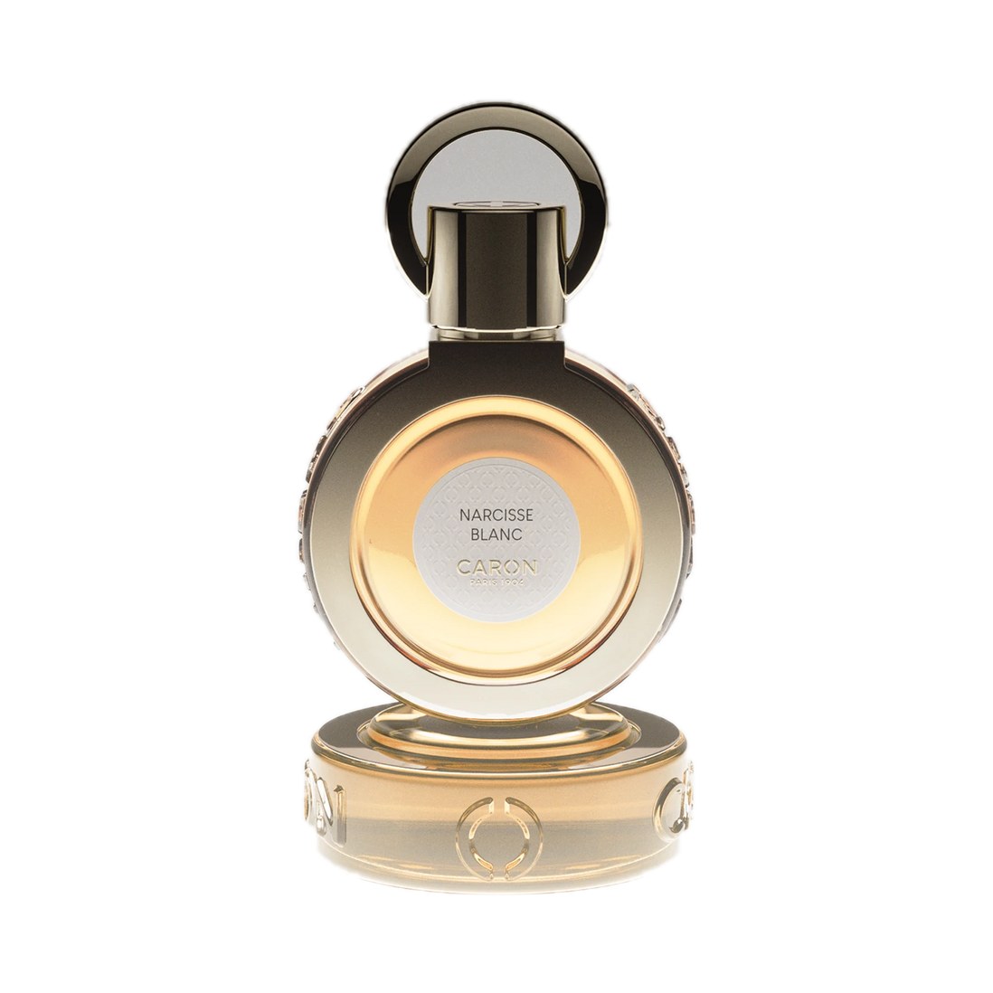 Narcisse Blanc - Eau de parfum de Caron, flacon sur fond blanc