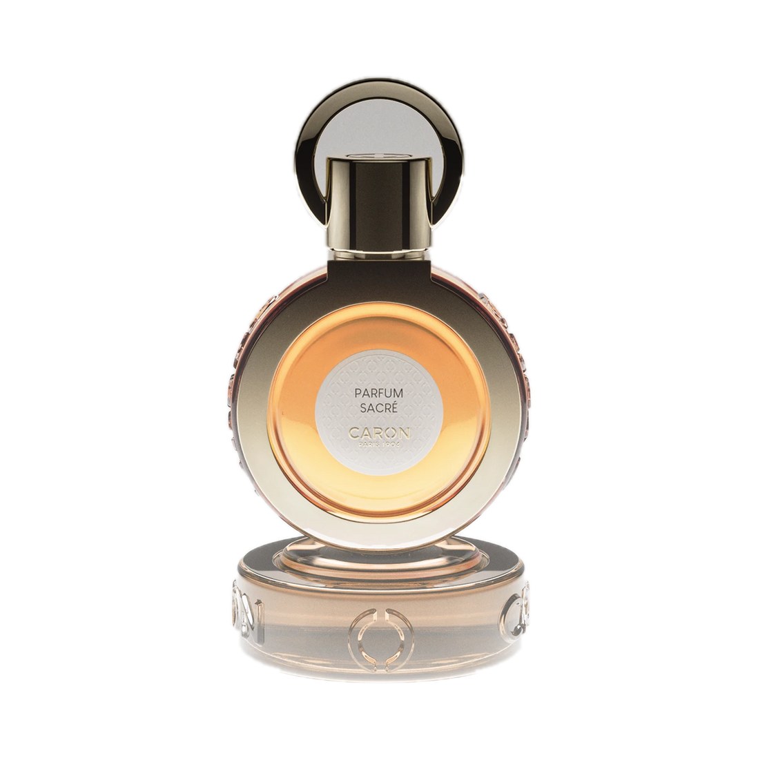 Parfum Sacré - Eau de parfum de Caron, flacon sur fond blanc