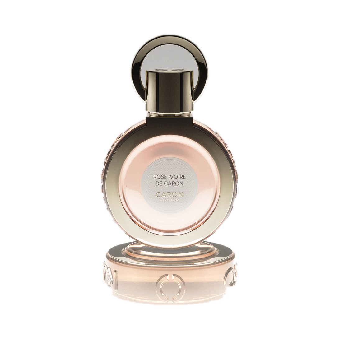 Rose Ivoire - Eau de parfum de Caron, flacon sur fond blanc